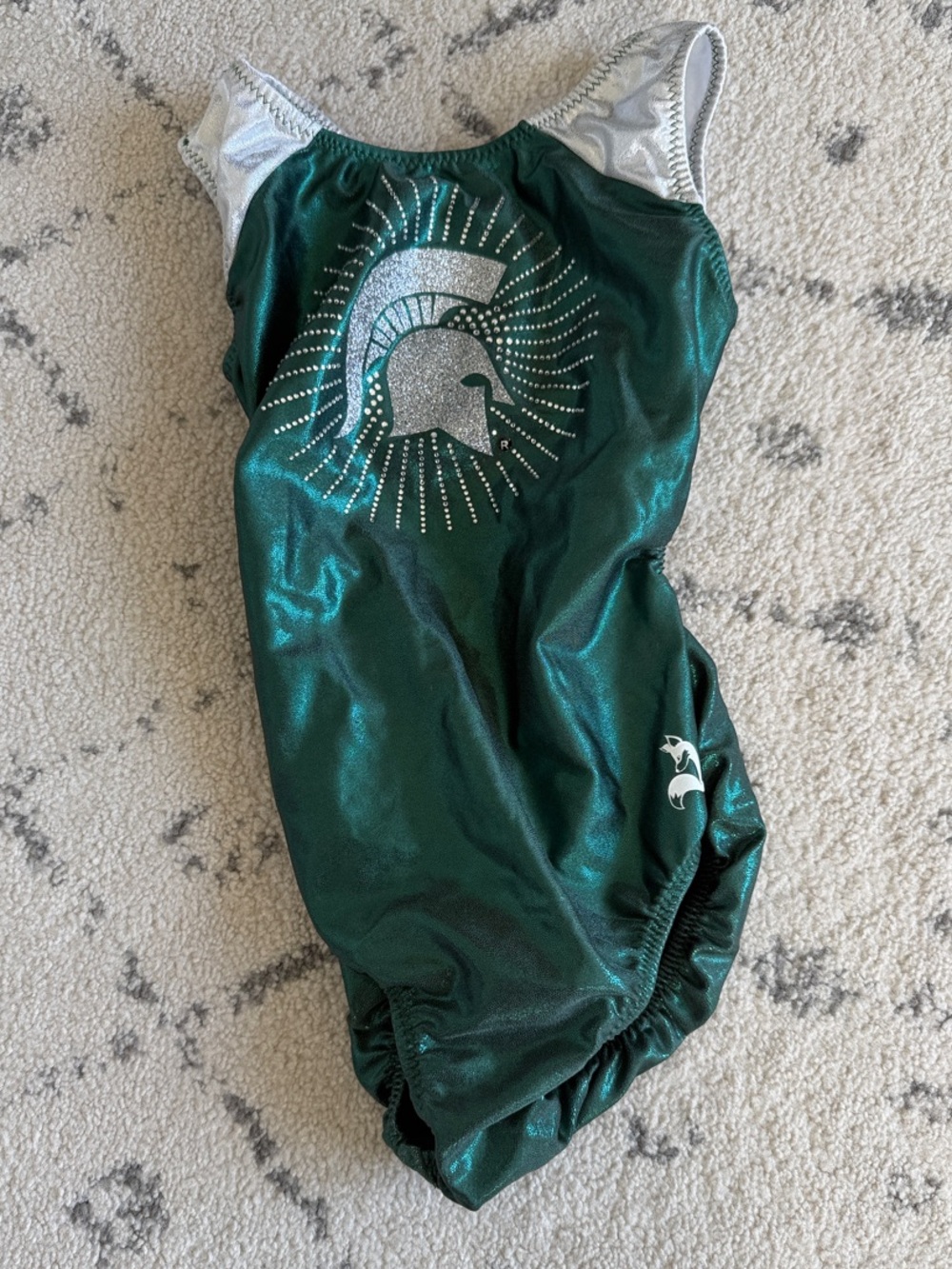 Foxy’s Green MSU Spartan Rhinestone Gymnastics Leotard Size 10 Never worn!